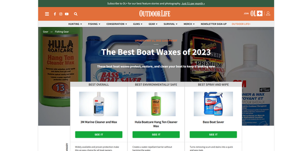 Bass Boat Saver Voted Outdoor Life Best Spray and Wipe Cleaner for Boats 2023.